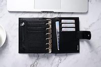 Organiseur à anneaux en cuir personnalisé, couverture rigide, format A5/A6, avec poches, portefeuille pour argent, mini-journal de budget, design élégant