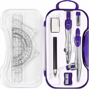 Juego de Matemáticas para Niños de 10 Piezas con Compás, Borrador, Sacapuntas, Recambios de Minas, Caja de Almacenamiento para Útiles Escolares, Material Metálico Resistente - Product Image 3
