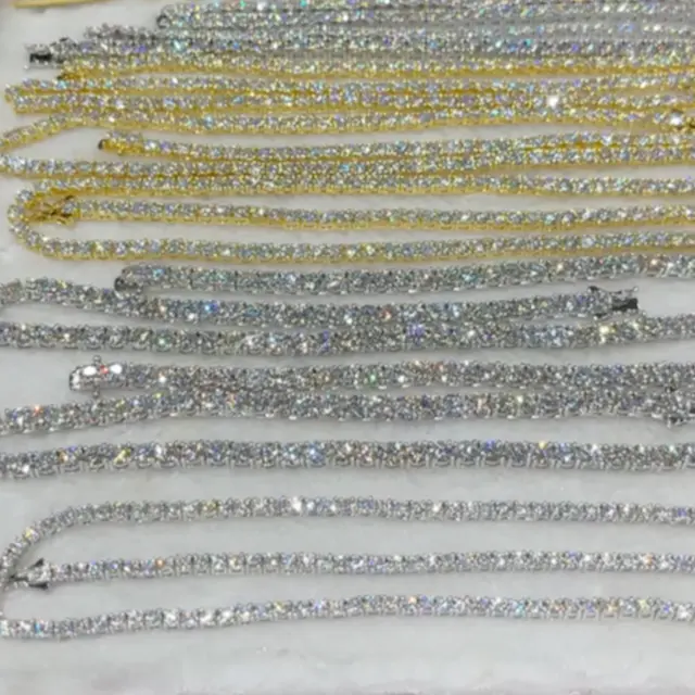 Factory Wholesale Iced Out 925 VVS Moissanite Diamond Tennis Chain Bracelet Necklace 3mm 4mm 5mm 6mm 8mm Custom 10K 14K Gold