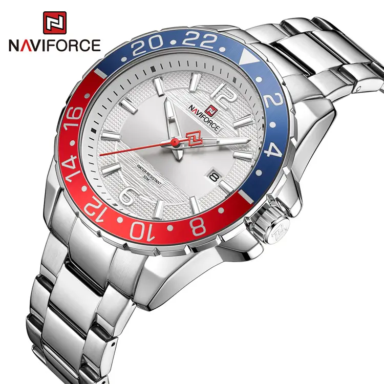 NAVIFORCE 9192 SSW 2021 New Watches for Men Fashion Casual Quartz Calendar Wristwatch Stainless Steel Waterproof silver Clock