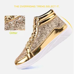 Hot sale latest style shoes glitter shining mens new trend high top sneakers stage shoes fashionable men casual shoes