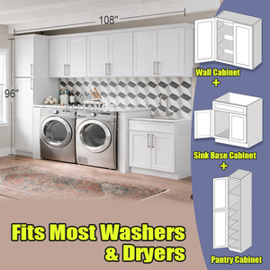 Armoire à linge pour lave-linge et sèche-linge |   Armoires de service sur mesure pour projets d'appartements |   Armoire de rangement en bois pour buanderie - Product Image 4