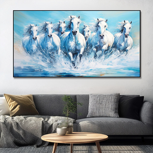 Decorazione soggiorno Vastu stampa su tela paesaggio blu <span class=keywords><strong>con</strong></span> animali che corrono arte moderna da parete 7 pittura a cavallo - Product Image 2
