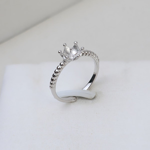 S925 Silver Small Crown Vintage Open Ring Female Adjustable DIY Accessories 216 Semi-finished <b>Tray</b> <b>Jewelry</b> Tools Equipment - Product Image 1