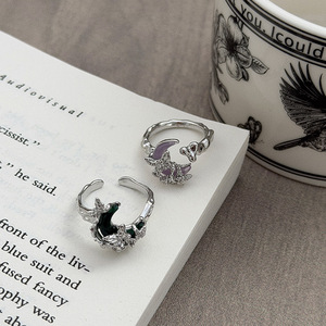 Bague d'index ajustable en cuivre et zircon, style Y2K Punk, motif <span class=keywords><strong>Lune</strong></span> et Épines Sombres, unisexe, unique, Halloween Gothique - Product Image 6