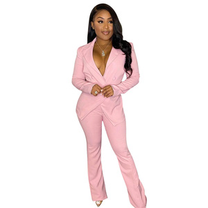 Modo Casuale A Due Pezzi Pantaloni Set Delle Donne di Colore Solido Manica Lunga Giacca Pantaloni Lunghi Delle Donne Set <span class=keywords><strong>Ufficio</strong></span> Della Signora Del Randello Del Partito abiti - Product Image 3