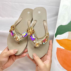 Femmes grande taille été sans lacet pantoufles plates <span class=keywords><strong>petite</strong></span> queue plate-forme cristaux tongs pour vacances à la plage vêtements d'extérieur décontractés - Product Image 3