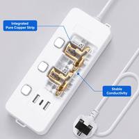 Enchufe múltiple personalizado con interruptor independiente, carga USB, PP ignífugo, orificios grandes, extensión universal