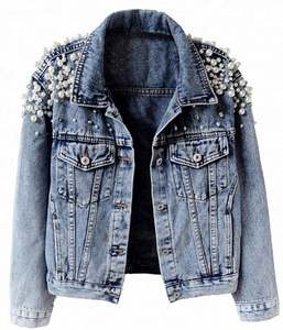 Veste en jean à manches longues pour femme grande taille, personnalisable avec impression, broderie, rivets et grandes perles, tendance, pour mariage et randonnée - Product Image 2