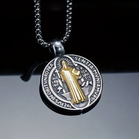Collier pendentif Z141 en alliage, motif papillon orthodoxe Jésus Saint Benoît, double face, vintage, motif foi, collier ras du cou pour chat et chien