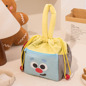Cute Drawstring Cosmetic Bag Large Capacity Portable For Daily Use Yellow Gray Purple - Product Image 1