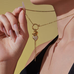 Модные украшения: колье из нержавеющей стали с покрытием из 18-каратного золота, с подвесками в виде короны, креста и сердца, инкрустированными цирконами 5А, с застежкой-карабином. - Product Image 1