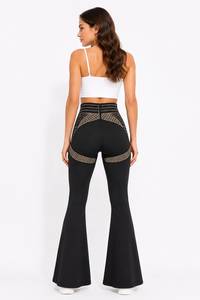 Pantaloni Yoga a Vita Alta e Gamba Larga, Neri, Senza Cuciture, Lunghezza Intera, Vita Elastica, in Spandex e Poliestere, Abbigliamento Sportivo da Donna - Product Image 2