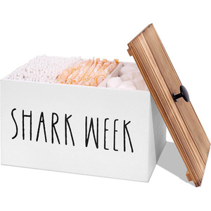 Boîte de rangement en bois pour salle de bain avec couvercle, organiseur rectangulaire pour tampons avec compartiments pour toilettes et buanderie - Product Image 1