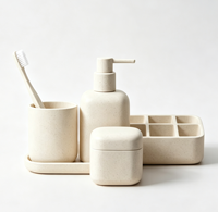 Ensemble d'accessoires de salle de bain de luxe personnalisable en résine crème européenne, cinq pièces, porte-savon/shampoing/brosses à dents, pour hôtels
