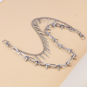 Silver Double-Studded Metal <b>Chain</b> Pants <b>Chain</b> Geometric Spike Design Unisex Fashion Body <b>Chain</b> Daily Wear Zinc Alloy - Product Image 4