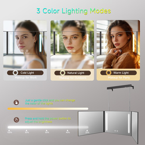 Miroir LED pliable à 3 volets avec crochet de <span class=keywords><strong>porte</strong></span>, pour coupe de cheveux, vue à 360°, commande tactile, portable, support de table pour barbier - Product Image 4