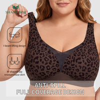 Soutien-gorge sans armatures SHANGBINI Curve Plus Size marron léopard, coupe lisse, bonnet complet, col en V, bande large, confort quotidien, OEM ODM