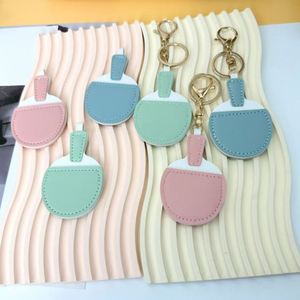 Breloque de sac en forme de raquette de ping-pong, mignonne, en cuir PU, porte-clés raquette de tennis de table, couleur macaron, pendentif souvenir sportif - Product Image 3