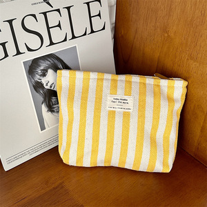 Bolsa con cremallera <span class=keywords><strong>de</strong></span> lona teñida <span class=keywords><strong>de</strong></span> hilo a rayas con etiqueta personalizada, bolsas <span class=keywords><strong>de</strong></span> cosméticos, bolsa organizadora <span class=keywords><strong>de</strong></span> <span class=keywords><strong>maquillaje</strong></span> <span class=keywords><strong>de</strong></span> viaje <span class=keywords><strong>para</strong></span> <span class=keywords><strong>niñas</strong></span> - Product Image 3