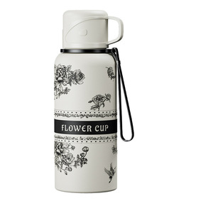 Tasse à thé portable de style coréen pour étudiants, en acier inoxydable 316 à isolation sous vide améliorée, grande capacité, motif fleur de gardénia, maintien au chaud 6-12 heures - Product Image 5