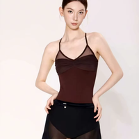Nouvelle conception de vêtements de danse classique, haut de danse sans manches avec empiècements en maille, lavage à la main, tenue d'entraînement de danse, haut de yoga pour femmes adultes, camisole