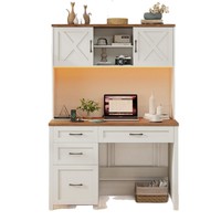 Bureau d'ordinateur Style-Asque avec porte coulissante de style grange américaine, casier surélevé et lampe d'ambiance, table d'étude pour étudiant