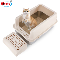 Bac à litière pour chat Nicety en acier inoxydable + PP, grande capacité, côtés hauts, couvercle anti-adhésif et pelle, facile à nettoyer et design robuste