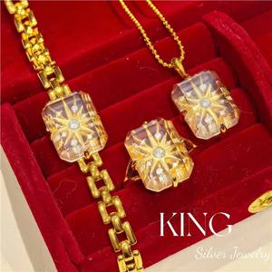 Conjunto de Joyería King Silver, Collar, Pulsera y Anillo con Cristales en Forma de Estrella, Joyería Fina Vintage para Mujer, Diseño Geométrico, Uso Diario - Product Image 1