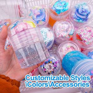 Produit phare : Slime transparent unique, anti-adhésif, extensible, avec paillettes mignonnes, mini kit pour enfants, pour la création de pâte à modeler arc-en-ciel en vrac - Product Image 2