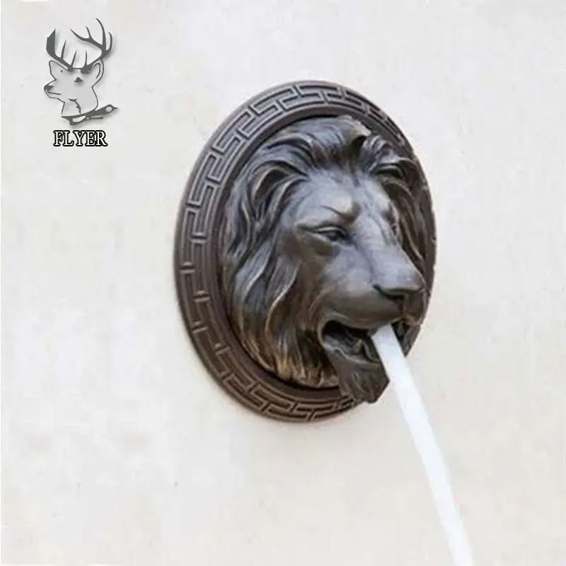 Wholesale Price Lion Head Iron Metal Water Fountain For Wall Brass Outdoor Wall Fountains Bronze Fountain For Sale