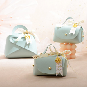 Wholesale Instagram DIY Small Green Handbag Shape Birthday <strong>Party</strong> Wedding Gift Leather Candy <strong>Sweet</strong> Box <strong>Bag</strong> with Bowknot - Product Image 3