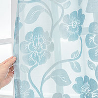 Voilage Jacquard Floral Bleu Clair à Œillets, Rideau en Voile Polyester pour Chambre, Salon, Balcon