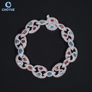 Pulsera de eslabones cubanos de moissanita chapada en rodio 925S con corte marquesa y engaste pavé de colores, joyería de lujo para mujer, precio mayorista - Product Image 1