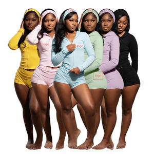 Custom LOGO <strong>Women's</strong> Sets <strong>Long</strong> Sleeve Jackets and <strong>Shorts</strong> Two Piece Set <strong>Women</strong> Clothing with Headband - Product Image 2