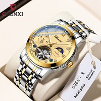 Hochwertige Edelstahl-Armbanduhr mit Legierungsgehäuse Luxuriöse Herren-Modeuhr Trendige Skelett-Mechanikuhr
