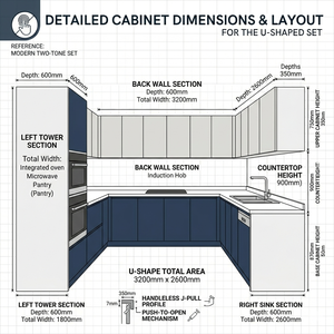 Özel Ölçülerde Modern Minimalist İki Renkli Mutfak Dolabı Seti MDF Çevre Dostu Mat Kaplama Ev İçin Mutfak Dolabı - Product Image 3