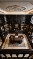Armoire de fond murale en bois massif de style gothique classique avec portes vitrées et bibliothèque d'angle sculptée pour bureau de villa