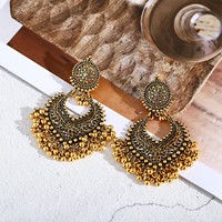 Boucles d'oreilles pendantes vintage en forme de cœur plaqué or pour femmes, accessoires de mode indiens, cadeau pour filles
