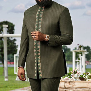 Africano etnico uomo 2 pezzi Sehe moda uomo Casual a righe ricamato Plus Size lungo stile etnico africano Dashiki - Product Image 3