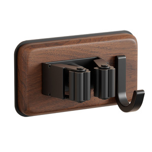 Excellent <b>Wall</b> Mounted <b>Mop</b> Holder Walnut Wood Rectangle Punch Free Storage Solution For Bathroom - Product Image 5