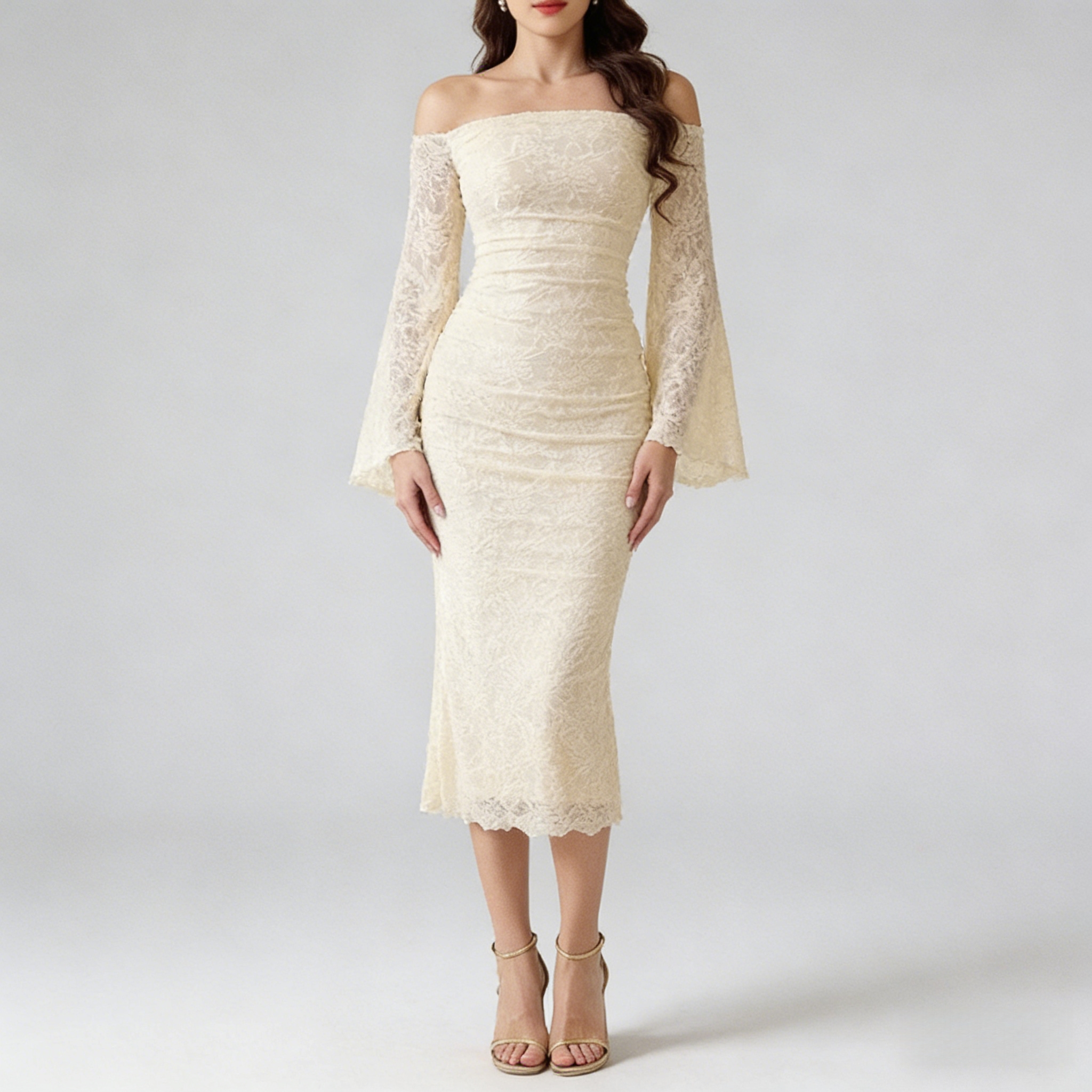 chinese dress ladies Lace Midi Dress, Cream – Everyday Chic Boutique main image 1