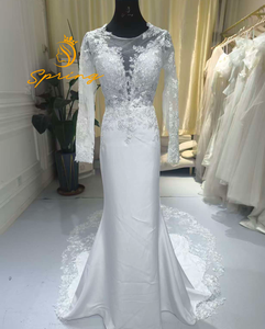 S2225N 2026 Nuevo Envío Directo, Vestido <span class=keywords><strong>de</strong></span> Novia Sirena <span class=keywords><strong>de</strong></span> Alta Calidad, Personalizado, Elegante, Sin Espalda, <span class=keywords><strong>Manga</strong></span> <span class=keywords><strong>Larga</strong></span>, con Apliques <span class=keywords><strong>de</strong></span> Encaje - Product Image 1