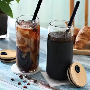 Nouvelle conception – Gobelet en verre borosilicate de 500 ml avec paille et couvercle en silicone, design classique, idéal pour les fêtes - Product Image 2