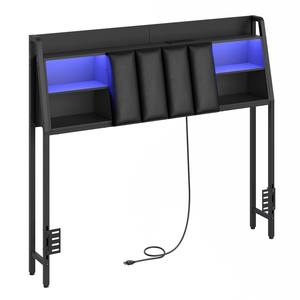 Tête <span class=keywords><strong>de</strong></span> <span class=keywords><strong>lit</strong></span> rembourrée noire avec rangement, tête <span class=keywords><strong>de</strong></span> <span class=keywords><strong>lit</strong></span> double avec station <span class=keywords><strong>de</strong></span> charge et dossier rembourré à bande lumineuse LED - Product Image 5