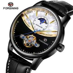 Forsining-relojes mecánicos automáticos para hombre, pulsera de cuero de doble Color resistente al agua, voladora Moonphase Tourbillion, 2022