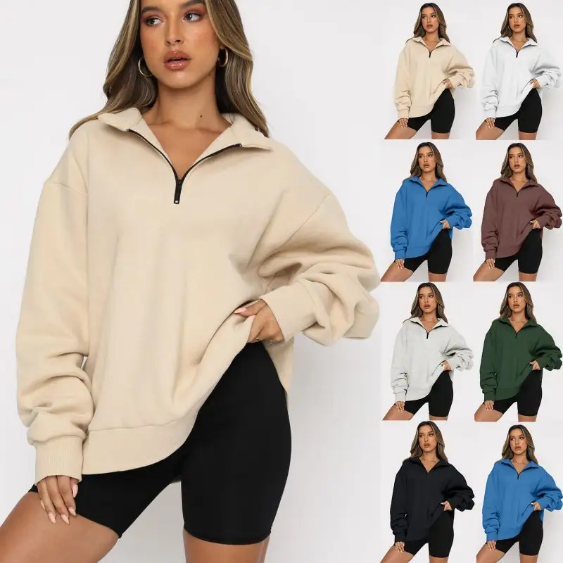 2023 Casual Top Half Zip Pullover Long Sleevesweatshirt HOODY sin capucha para mujeres