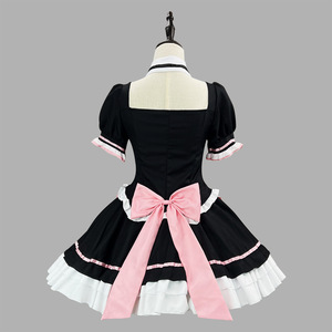 Zixiao Lolita Maid Outfit Black Pink Bow Cat Paw Embroidered Dress Women's Costume Adult Cosplay Fashion Set - Product Image 2