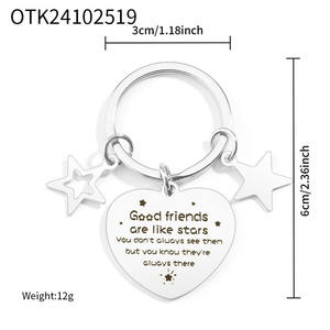 Porte-clés Uionen Star Accessories avec pendentif en forme de cœur en acier inoxydable gravé au laser - Product Image 6