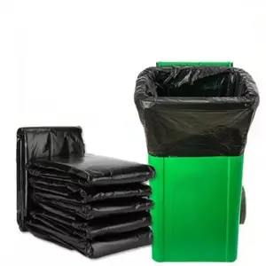ถุงขยะพลาสติกสีดำขนาดใหญ่ถุงขยะปากแบนแบบหนาสำหรับงานหนัก